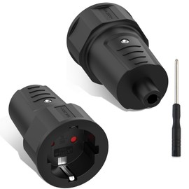 MejaRizon Schuko Coupling, Pack of 2 Schuko Plug Coupling with Screwdriver, 250 V/16 A, IP20 Schuko Coupling Outdoor for 8 mm Cable, Euro Coupling Suitable for Cable Extensions