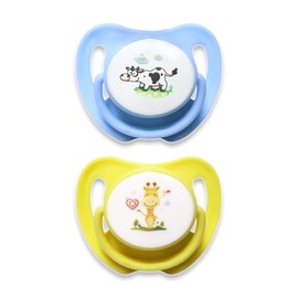 Chupón Chupete Ortodóntico para Bebé recién nacidos Suave y ligero con Tapa Protectora, Dibujos Animados sin BPA 0m+, 2pzas (Azul/Amarillo)