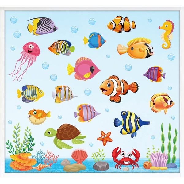 AnyDesign 9 Sheets Summer Window Clings Ocean Themed Tropical Fish