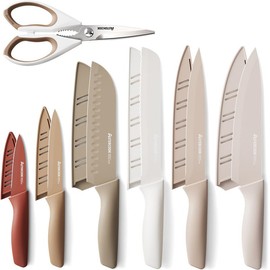 Astercook 7 PCS knife set Knife Block ,Cream Colorful High Block Kitchen Knives Block Kitchen Knives Modern Home Utensils Cooking Cutting