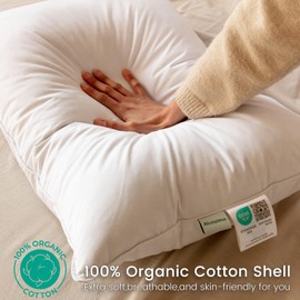 Alanzimo Goose Feathers Down Pillows King Size Set of 2, Luxury Soft Feather Down Pillow for Sleeping, 600TC 100% Cotton Cover Hotel Collection Bed Pillows for Back, Stomach or Side Sleepers 20x36