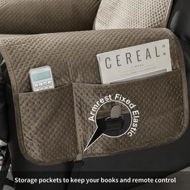 STONECREST Recliner Chair Cover, Water Resistant Velvet Quilted Slipcover, Stay in Place (Brown/Grey, Recliner 34" Regular Oversized & DeepSeat)