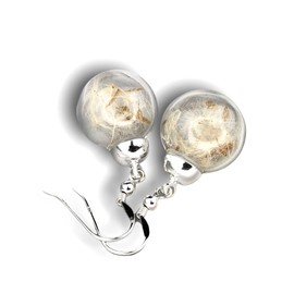 Earrings 925 Sterling Silver - Real Dandelion - Hanging - Clasp with Ear Stopper