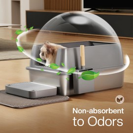 Aupures Stainless Steel Litter Box with Lid,XL Metal Cat Litter Box,High Sided Litter Box,Extra Large Cat Litter Box Stainless Steel Lasts Longer with Anti-Leakage,Easy Cleaning (Darkgray)