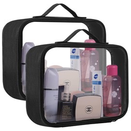 Toiletry Bag, Transparent, PVC Transparent Cosmetic Bag for Hand Luggage on the Plane, Cosmetic Bag, Travel Bag for Liquids in Suitcase, Storage Bag for Cosmetics (Pack of 2)