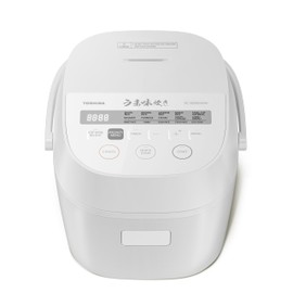 TOSHIBA OriginTaste Rice Cooker 10-Cup Uncooked, Fuzzy Logic, 15-in-1 Functions, Digital Display, Delay Timer, Keep Warm, Nonstick Inner Pot, White