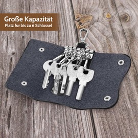 Generic Large Leather Key Case, Car Key Bag with 6 Carabiner Hooks, Practical Key Case Bag, Key Organiser for Men and Women (Black), black