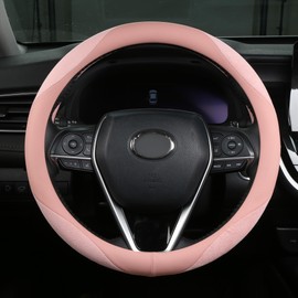 ALEMODR Pink Suede Leather Steering Wheel Cover Universal 15 inch