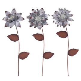 TZSSP Floral Garden Stake Outdoor Glow in Dark Silver Plant Pick Water Proof Metal Flower Stick Décor for Lawn Yard Patio,3 PCS