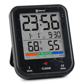 Geevon Digital Bathroom Clock, Waterproof Shower Kitchen Clock Timer with Touch Screen, Visual Countdown Timer with Temperature & Humidity, Suction Cup/Hanging Hole/Stand (Black)