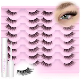 wiwoseo Half Eyelashes Natural Wispy Lashes with Glue Cat Eye Lashes Natural Look False Eyelashes with Lash Glue Pestañas Postizas Naturales Half Lashes Kit with Clear Eyelash Glue