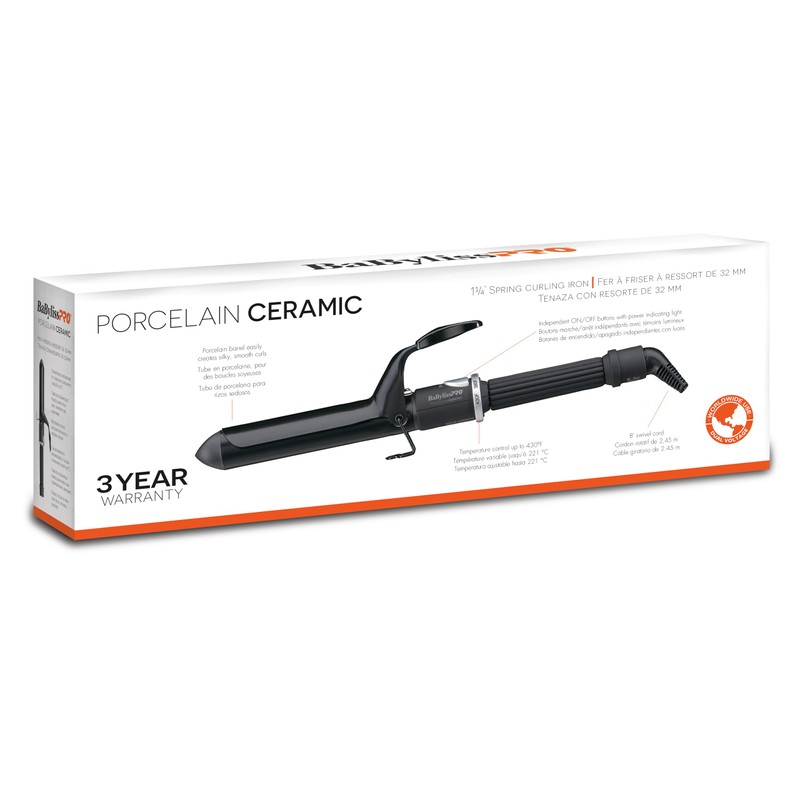 BaBylissPRO Porcelain Ceramic 1 1/4 Inch Curling Iron, Hair Styling