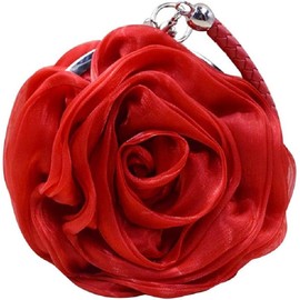 Women Rose Shaped Clutch Soft Satin Wristlet Handbag Wedding Party Bag (Red, 16 * 4 * 16CM)