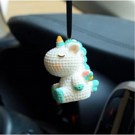 ALITTLEBYLIFE Cute Unicorn, Car Mirror Hanging Accessories - Car Decor - Car Accessory for Women, Crochet Decor (Green)