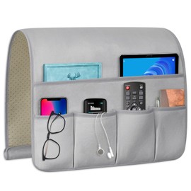 WETRBWEH Remote Control Holder for Armchair，Couch Caddy Organizer TV Remote Holder for Bed Storage 5 Pockets，Remote Caddy Bedside Organizer Bedside Table Organizer (LightGray, 35''x18'')