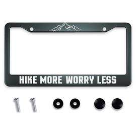 Smooffly Hike More Worry Less License Plate Frame, Hiking License Plate Frame, Mountains Arrows Adventure License Plate Frame, Car Accessories 12.2 x 6.3 in