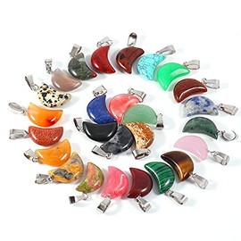 RayLineDo 15Pcs Moon Shape Stone Pendants DIY Crystal Charms Beads with Assorted Color for Jewelry Making