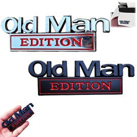 2 PCS Old Man Edition 3D Emblem,3D Emblem Sticker Badge,Funny Car Stickers,Sticker Badge Decoration Decal,Waterproof Rustproof Car Accessories&Decorations,Motorbike Stickers(Red-Silver+Black)