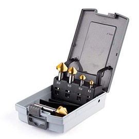 WSH-TOOLS Countersink Set 5-Piece Titanium Coated 6.3 mm - 25 mm HSS-G 90° Angle in Rose Box