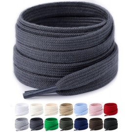 Stepace 2 Pairs Flat Shoe Laces for Sneakers 5/16" Wide Premium Poly Cotton Shoelaces for Boots and Athletic Shoes Shoestrings Replacement (Dark Gray,55 inches)