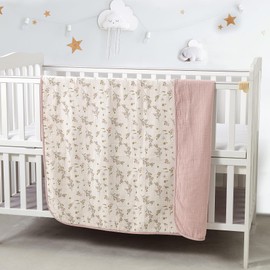 CREVENT 40''X40'' 100% Organic Cotton Muslin Baby Blanket for Newborns, Essential for Baby Shower Birthday Gift - Flower 100X100cm