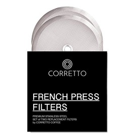 2 Universal French Press Replacement Filters for 8 Cup 34 OZ by Corretto Coffee - 2 Fine-Weave Stainless Steel Screen for Bodum, Kona and Most 8-Cup French Press - 4 Inches Wide - Espresso, Tea