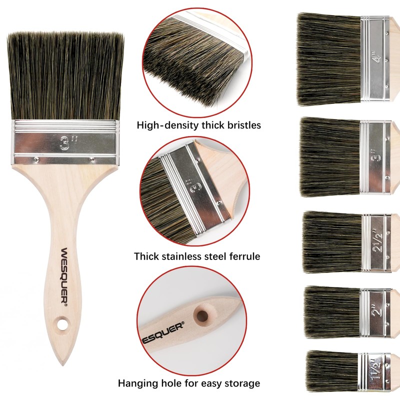 Wesquer Paint Brush Set 6 Pack, 1.5" 2" 2.5" Flat