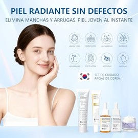 WEUD Skin Care Coreano 5 En 1 Kit, con 1 Crema Hidratante Centella Niacinamida + 1 crema de Ojos Retinal + 1 Crema para Cuello + 1 Serum Centella + 1 Serum Péptidos Propóleo, para Todo Tipo de Piel
