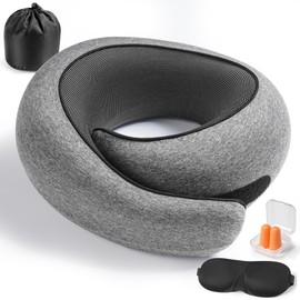 KFXFENQ Travel Pillow, 360°Memory Foam Neck Pillow Airplane, Travel Pillows for Airplanes, Airplane Pillow, Soft Neck Pillow Stowable U-Shaped Pillow (Grey)