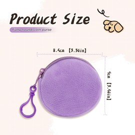 AdiStylinno 2 Pcs Coin Purse, Fashion Soft Plush Round Coin Pouch, Portable Small Change Purse Cute Zip Wallet with Carabiner (Pink and purple)