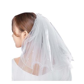 ZCYYYS Women Bow Veil White Short Wedding Bridal Pearl Veil Bachelorette Party Veils Bowknot Tulle Layer Hair Clip TSFJ38 (Bridal VeilC)