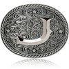 Western Cowboy/Cowgirl Initial Belt Buckle - Silver- Large, Letter Western