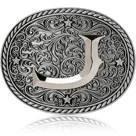 Western Cowboy/Cowgirl Initial Belt Buckle - Silver- Large, Letter Western Belt Buckles for Men And Women - custom belt buckles men, & boys. Cowgirl Belt buckle & Cowboy Buckle. Letter J Buckle