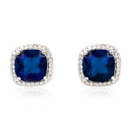 Square Sapphire Stud Earrings Micro Paved AAA CZ Jewelry Wedding Party Prom For Women (Blue)