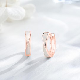 White Opal Hoop Earrings 925 Sterling Silver Rose Gold Plated 15mm Hinged Huggie Earrings Find Jewelry Birthday Gifts for Women