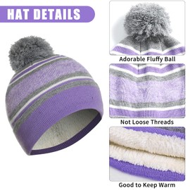 Kids Knitted Hat Scarf and Gloves Set, Toddler Winter Warm Pom Pom Hat Beanie Fleece Lining Scarf Gloves Cold Weather 3 Piece Set for Boys and Girls 2-7 Years