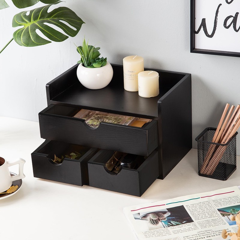 Rustic Distressed white 3-Tier Wood Desk Organizer with 3 Drawers