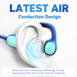 Mehomeli Kids Headphones, Bluetooth 5.2 Air Conduction Open Ear Headphones, 85dB Volume Limiting, Stereo Sound with Mic, IPX5 Waterproof, 20H Playtime, Perfect for School and Outdoor Activities-Blue