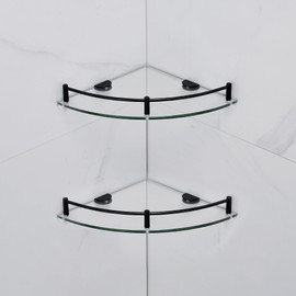 YorkHoMo Glass Shelf Bathroom Floating Shower Corner Shelves Shampoo Holder with Rail Wall Esquinero para Baño for Inside Shower 2 Pack