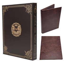 Game Master Screen - 30in Portrait DM Screen Compatible with Dungeons and Dragons and Other TTRPG - Faux Dragon Skin with Clear Dry Erase 8.5 x 11 Pockets - Slipcase Stores with DND Books - Brown
