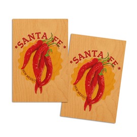 Santa Fe, New Mexico, Red Chiles, Letterpress, (4x6 Birch Wood Postcards, 2-Pack Stationary, Rustic Home Wall Decor)