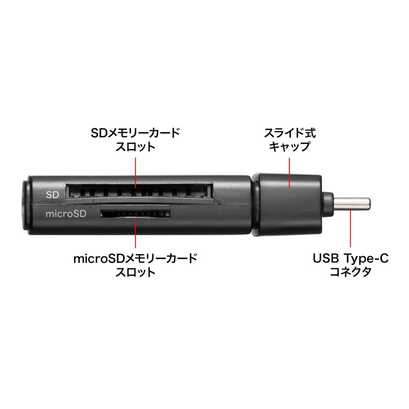 Sanwa Supply USB 5Gbps Type-C Card Reader ADR-5TCMSD1BK
