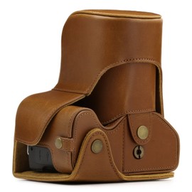 MegaGear Canon EOS Rebel SL3, Rebel SL2, Kiss X10, Kiss X9 18-55mm Lens Ever Ready Leather Camera Case and Strap, with Battery Access - Light Brown - MG1305