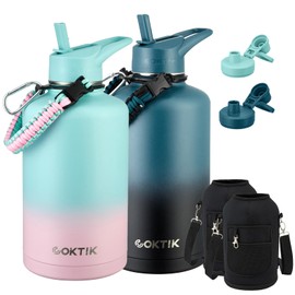 COKTIK 84oz Water Bottle with Straw - Triple Insulated Flask, 48hr Cold Retention Large Water Bottle, Leakproof Water Jug for Gym, Hiking, Camping, Outdoor Sports(2 pack,Mix Color)