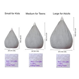 KOCKABC Bean Bag Chair Cover (No Filler), Upgrade Stuffed Animal Storage Bean Bag Chair Cover, Washable Cotton Linen Zipper Beanbag Replacement Cover (Light Gray, L: 39x47 inch)