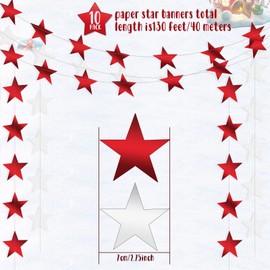 Patelai 130 Feet Glitter Star Garland Banner Decoration Hanging Star Decoration Gold Black Star Backdrop for Christmas 2024 New Year Graduation Wedding Birthday Festival Party Decor(Red and White)