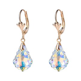 Austrian Crystal Baroque Drop Leverback Earrings for Women Fashion 14K Gold Plated Hypoallergenic Jewelry (Aurora Borealis)