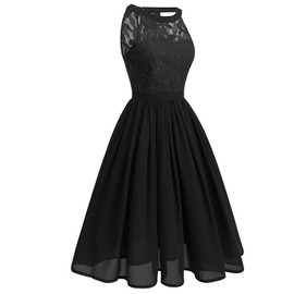 Women Halter Neck Floral Lace Chiffon Bridesmaid Dress Wedding Guest A Line Semi Formal Cocktail Swing Party Dress Illusion Sweetheart Short Vintage Casual Evening Prom Homecoming Dress Black-Cutout L