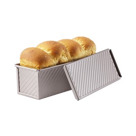 CHEFMADE Mini Pullman Loaf Pan with Lid, 0.66Lb Dough Capacity Non-Stick Rectangle Corrugated Toast Box for Oven Baking 2.8" x 8.1"x 2.8"(Champagne Gold)