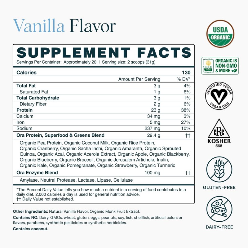 Ora Organic Plant-Based Protein Powder - 23g Protein for Women